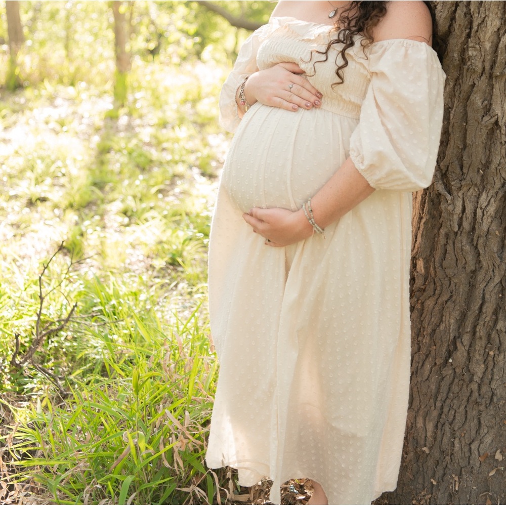 Cream Off-Shoulder Maternity Dress